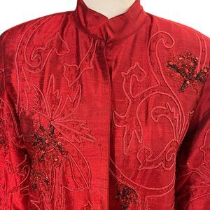 Vintage Anage Womens Silk Embroidered Jacket Size S Beaded Wearable Art Boho
